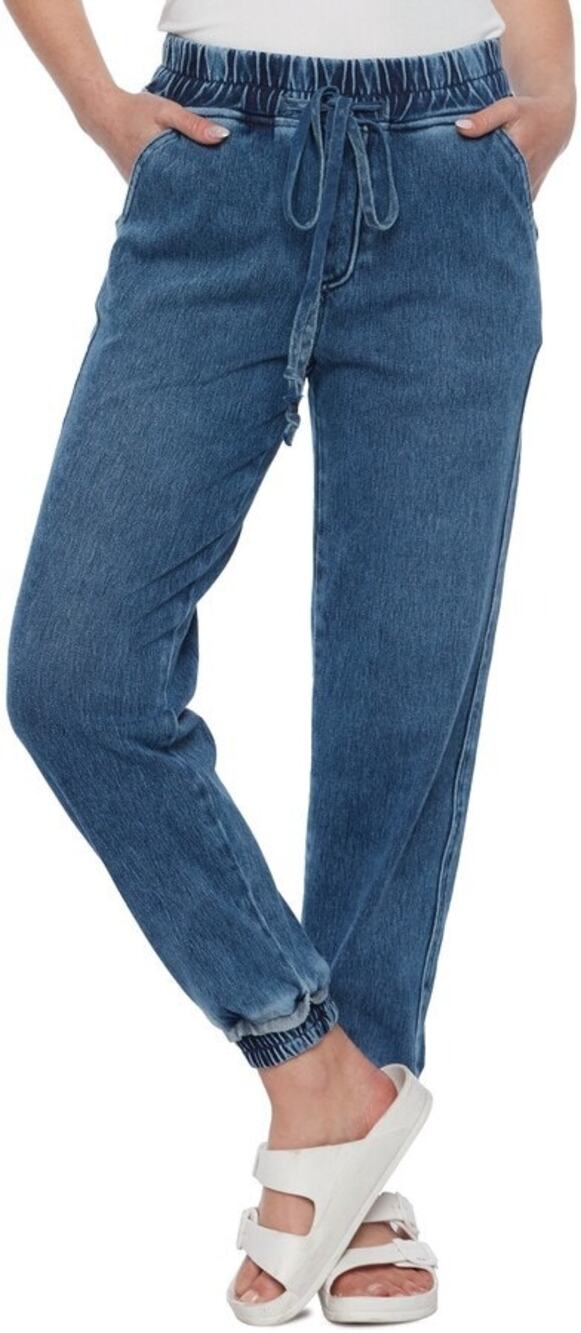 WASH LAB Cotton Denim Jogger Indigo Blue Pull On Jegging Relaxed Fit Women's S